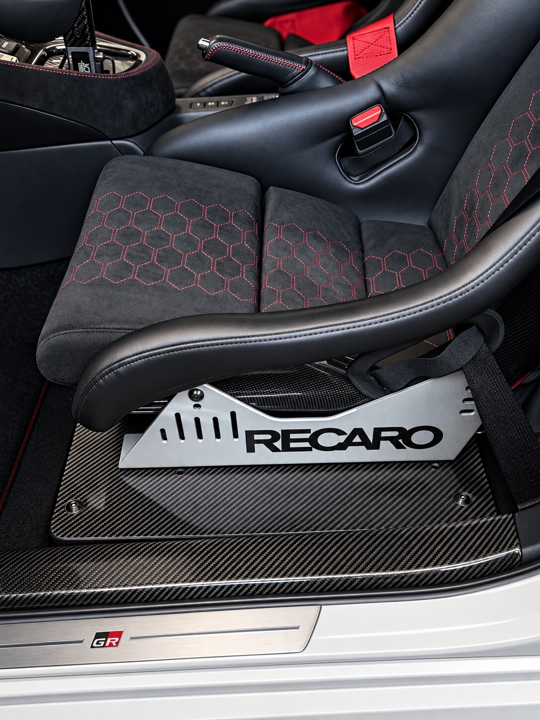 Carbon fibre Recaro seat base in a Toyota GR Yaris